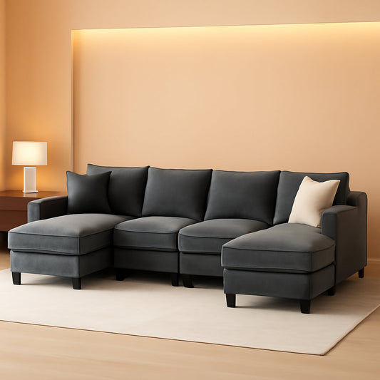 Charcoal Grey Luxurious Modular U Shaped Sectional