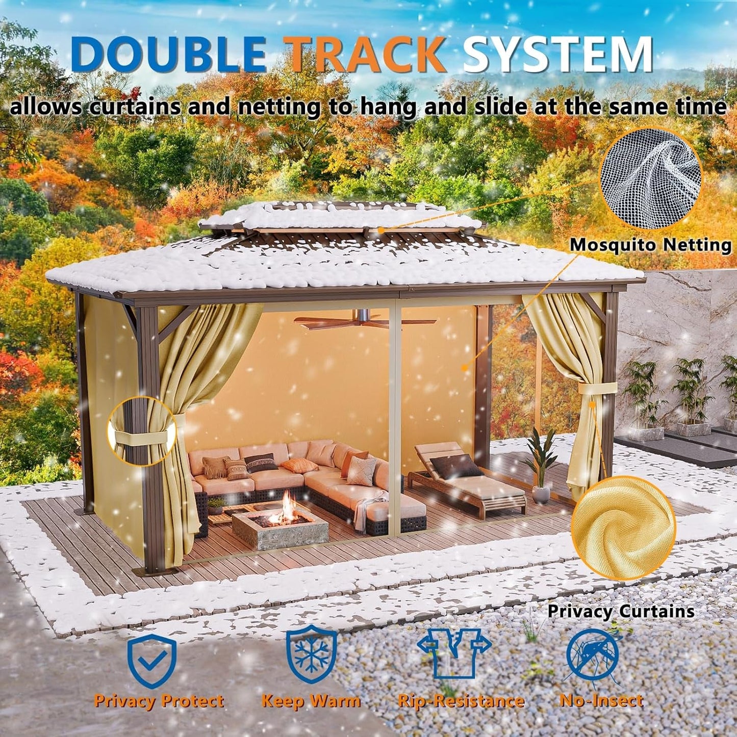 10x15 Hardtop Gazebo Brown Weatherproof Outdoor Patio