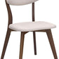 Mid Century Walnut Frame Dining Chairs Light Beige Set 2