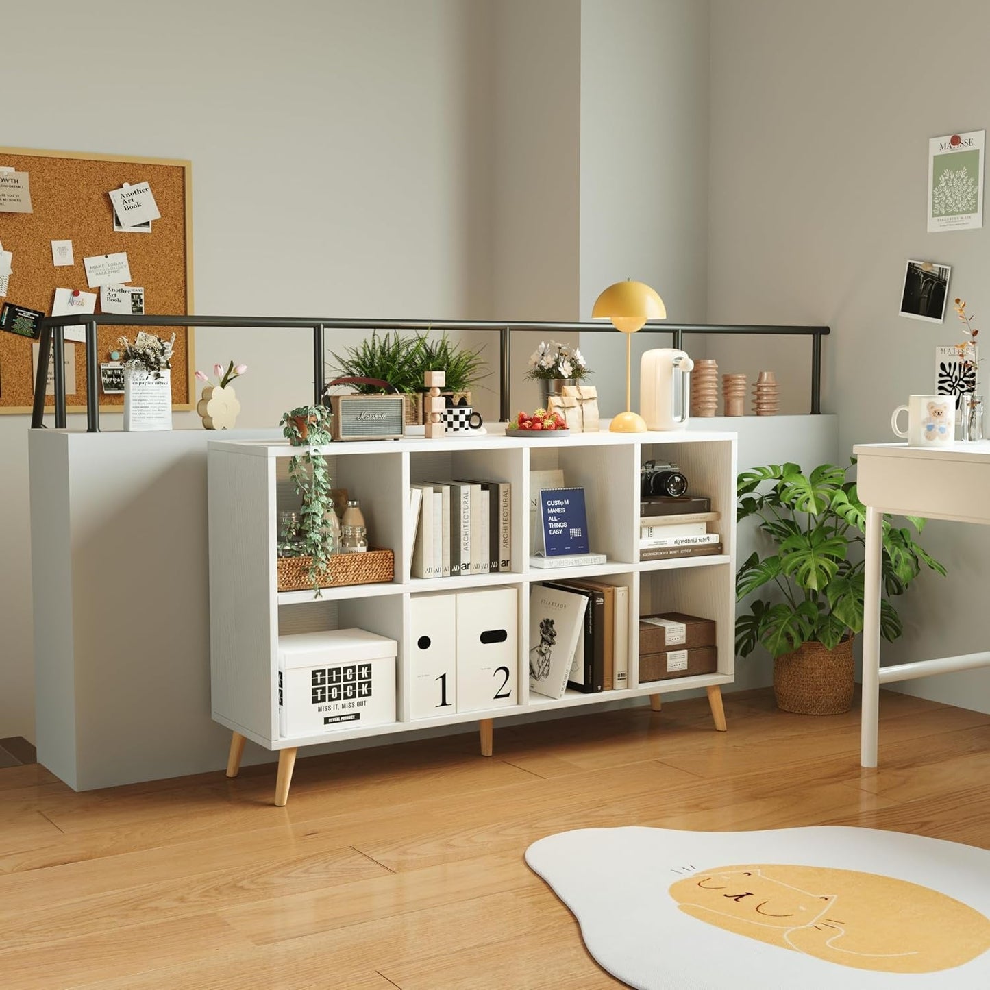 Freestanding White Eight Cube Wooden Bookshelf Organizer-3