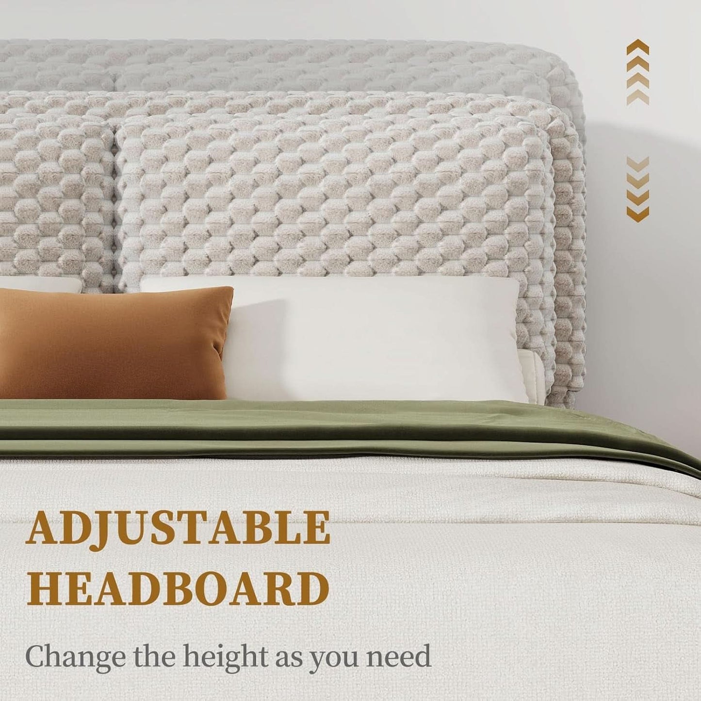 Queen Size Cream Corduroy Upholstered Platform Bed