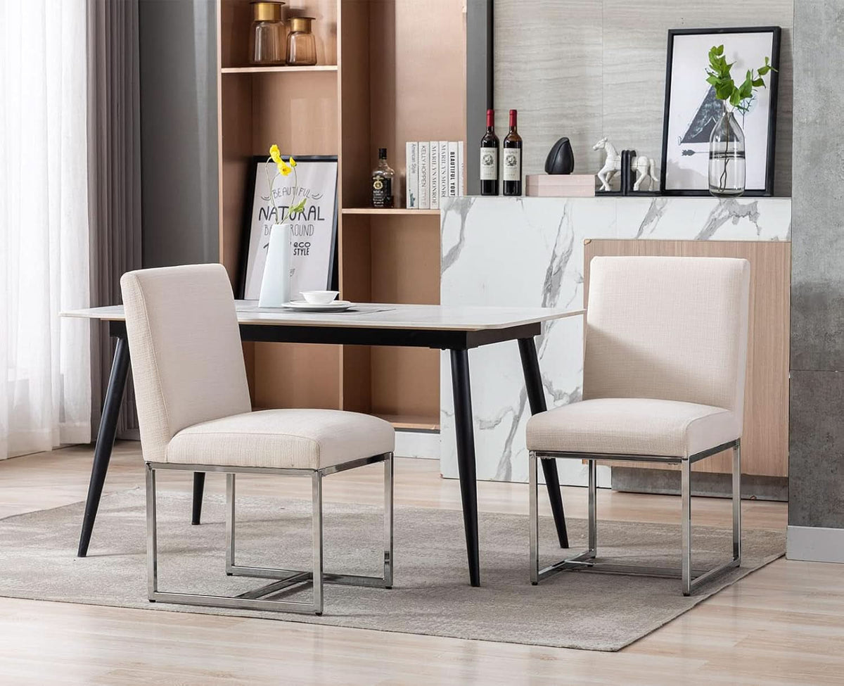 Cream Upholstered Modern Dining Chairs Mid Century SetOf2