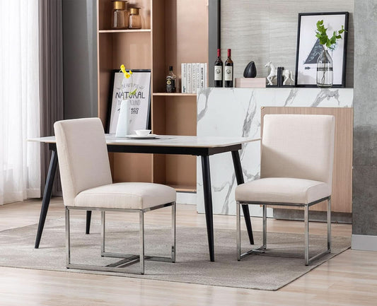 Cream Upholstered Modern Dining Chairs Mid Century SetOf2
