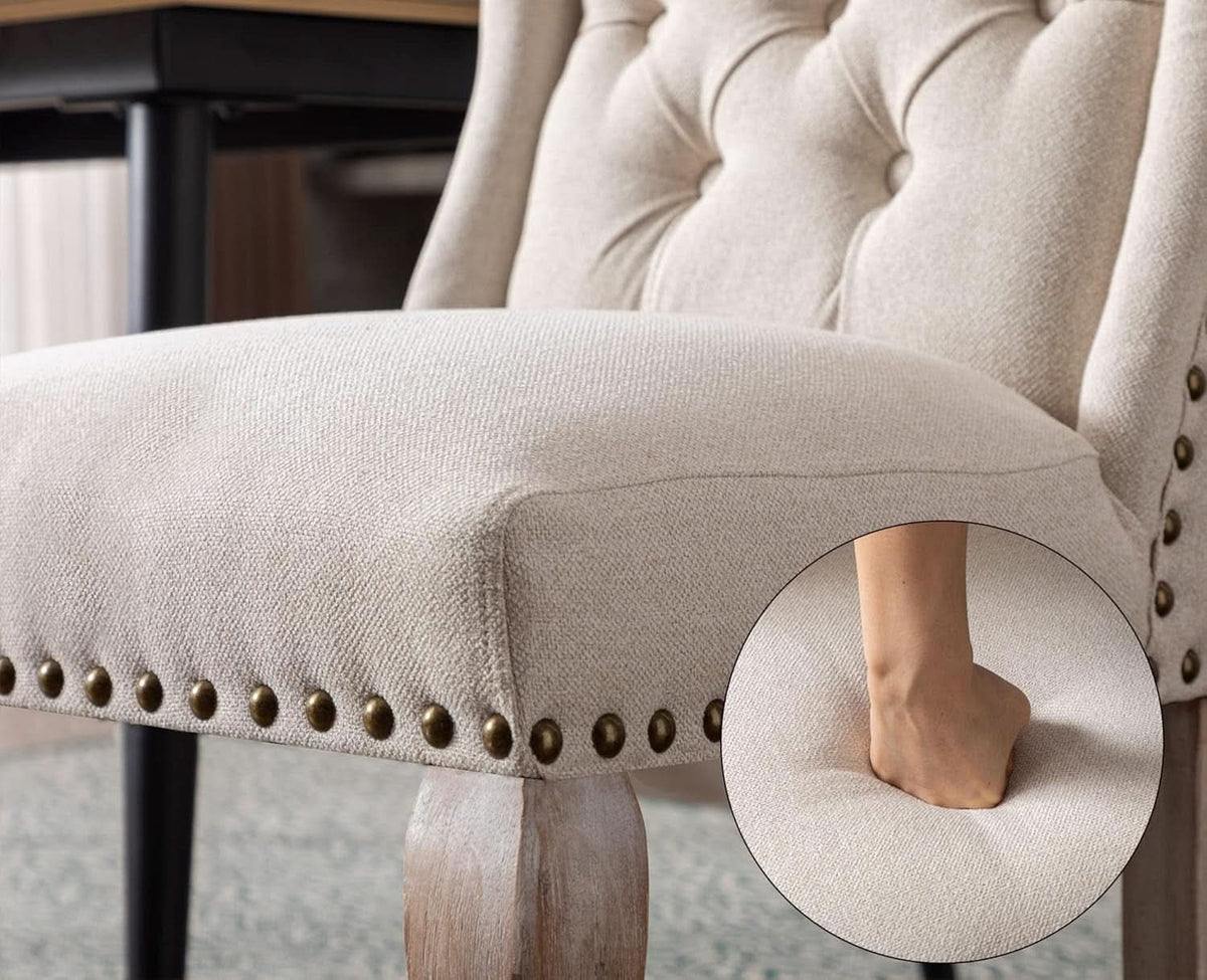 Cream Upholstered Dining Chairs With Diamond Tufted