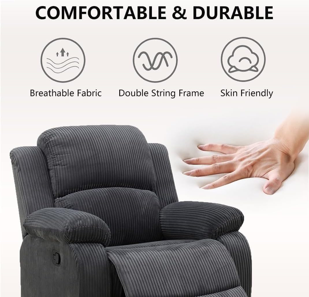 Midnight Grey Corduroy Manual Recliner Sectional Sofa