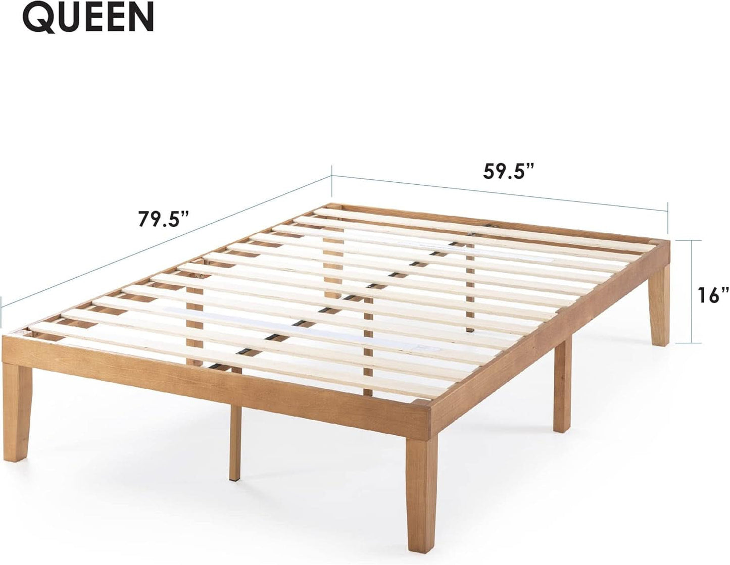 Queen Solid Hardwood Platform Bed Frame Natural Pine