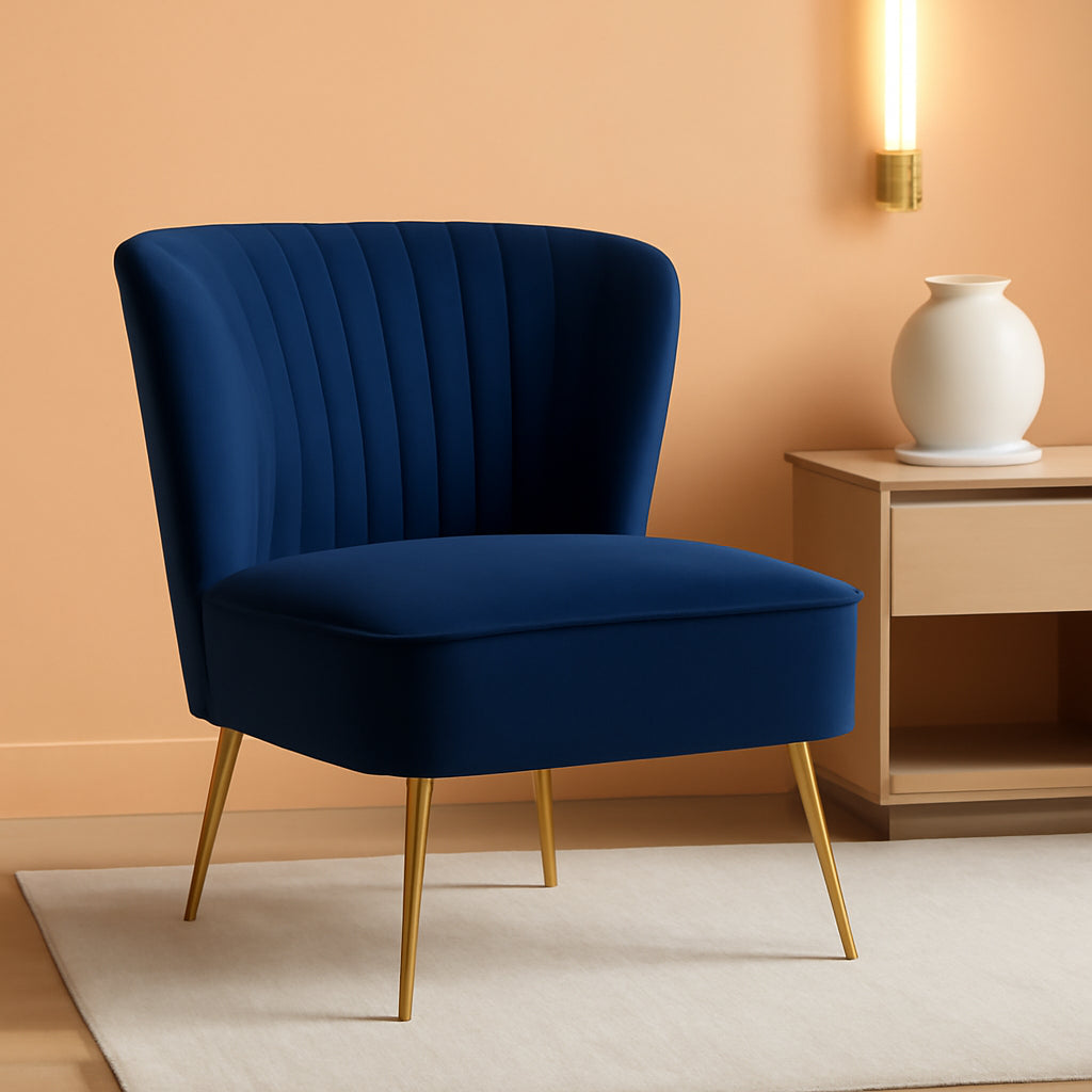 Navy Velvet Wingback Upholstered Chair Gilded Legs