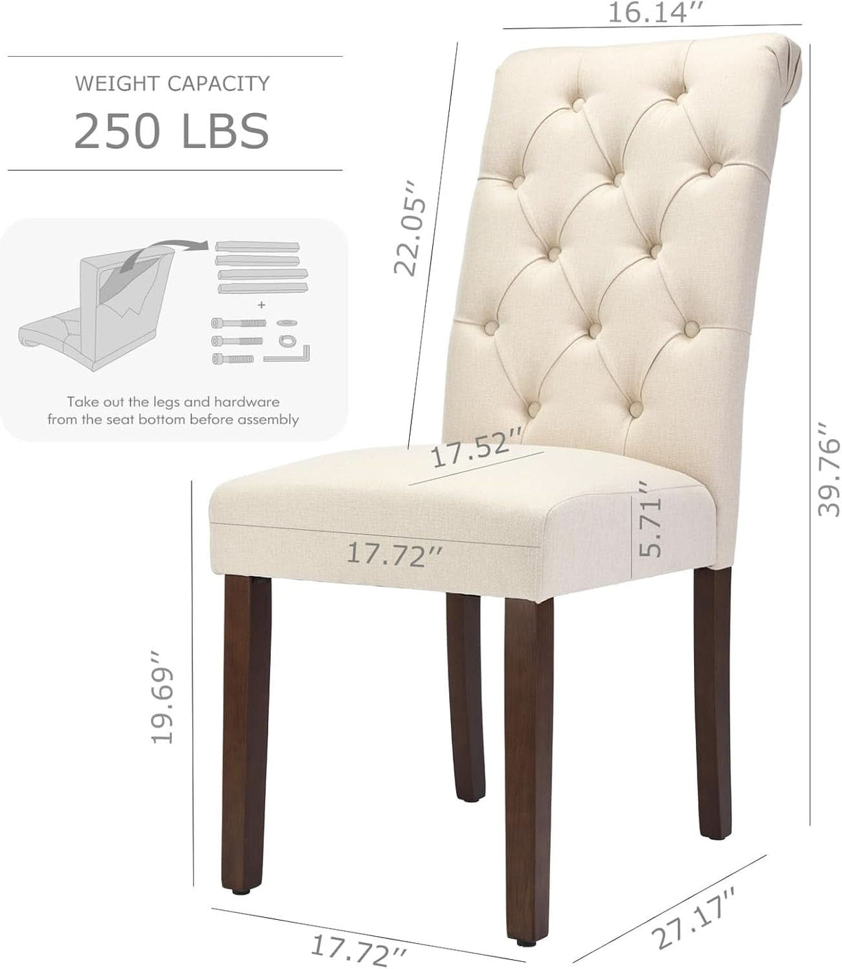 Beige Tufted Upholstered Parsons Dining Chairs Set