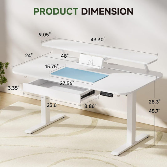 Electric Height Adjustable Standing Desk 48x24 Inches