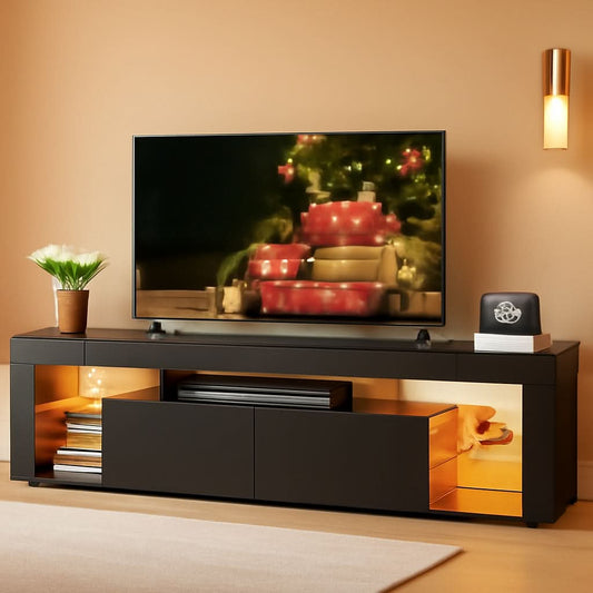63 Inch Black LED TV Stand With 2 Drawers For Living Room-0