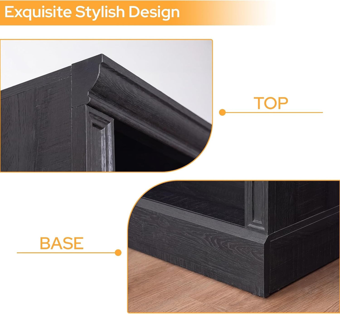 Five Tier Black Finished Wooden Adjustable Bookcase