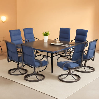 9 Piece Patio Dining Set 60 Inch Square Table Blue