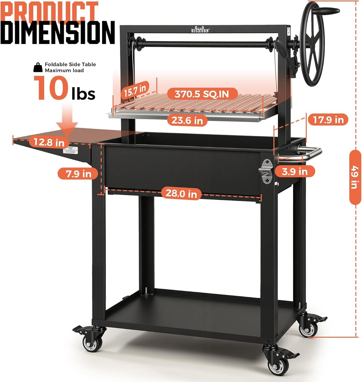 Argentine Parrilla Grill With Adjustable Height Storage
