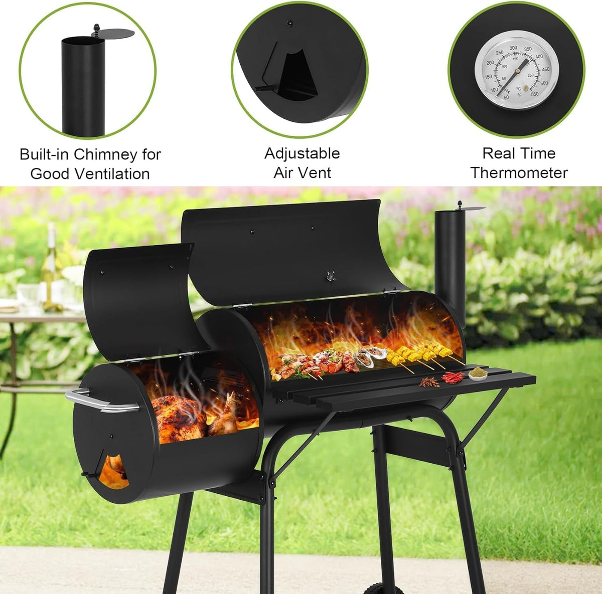 43Inch Charcoal Grill With Offset Smoker OutdoorPatio