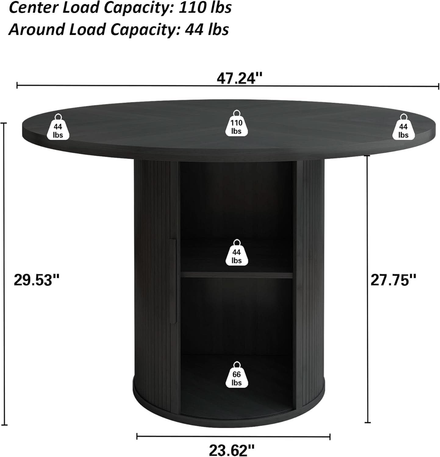 47 Inch Round Dining Table For 4 With Storage Shelf Black