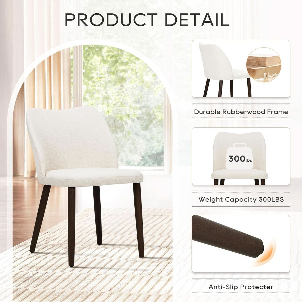 Upholstered Dining Chairs Pair Beige Fabric Wood Legs