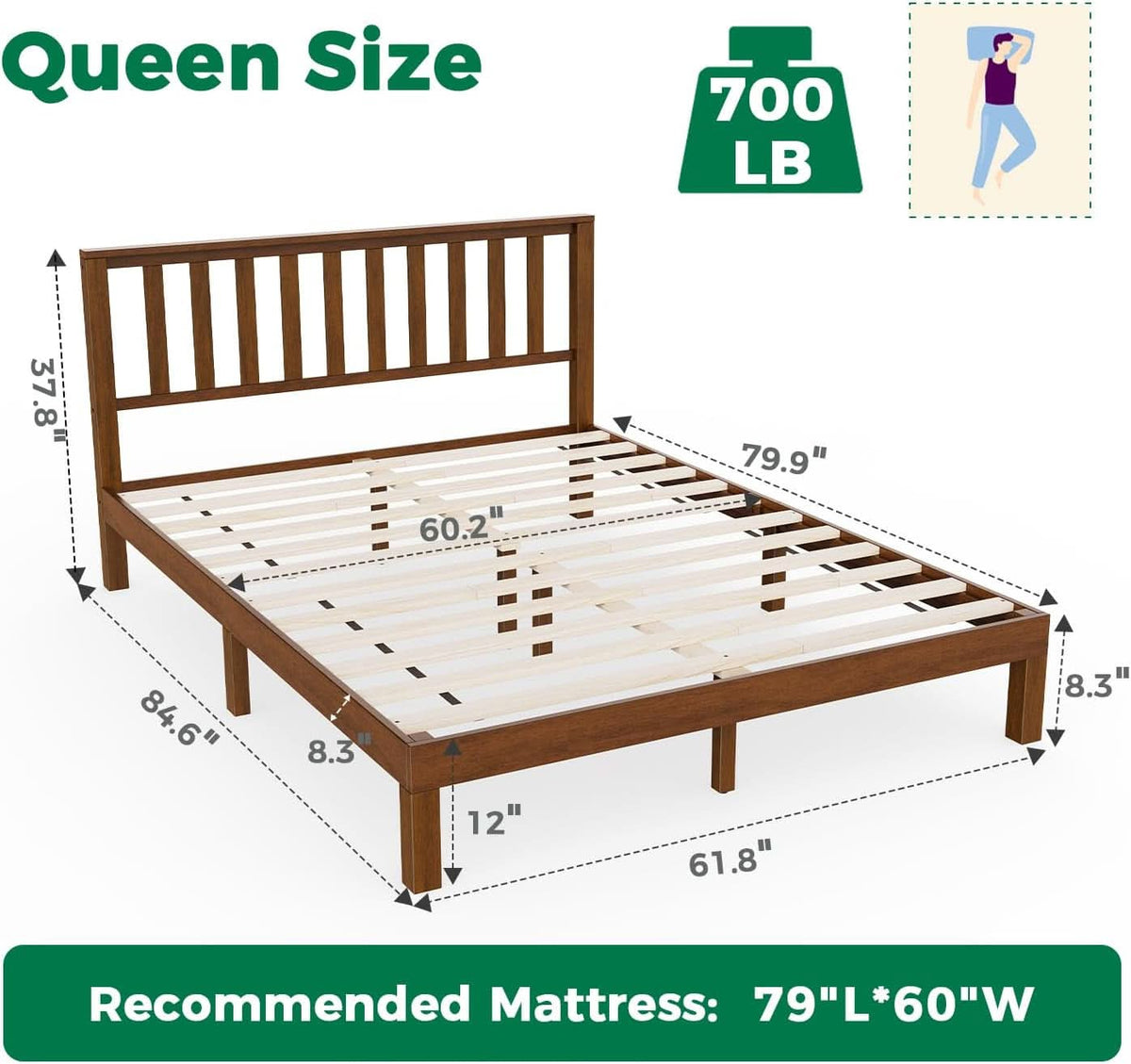 Antique Espresso Malaysian Oak Queen Platform Bed Frame
