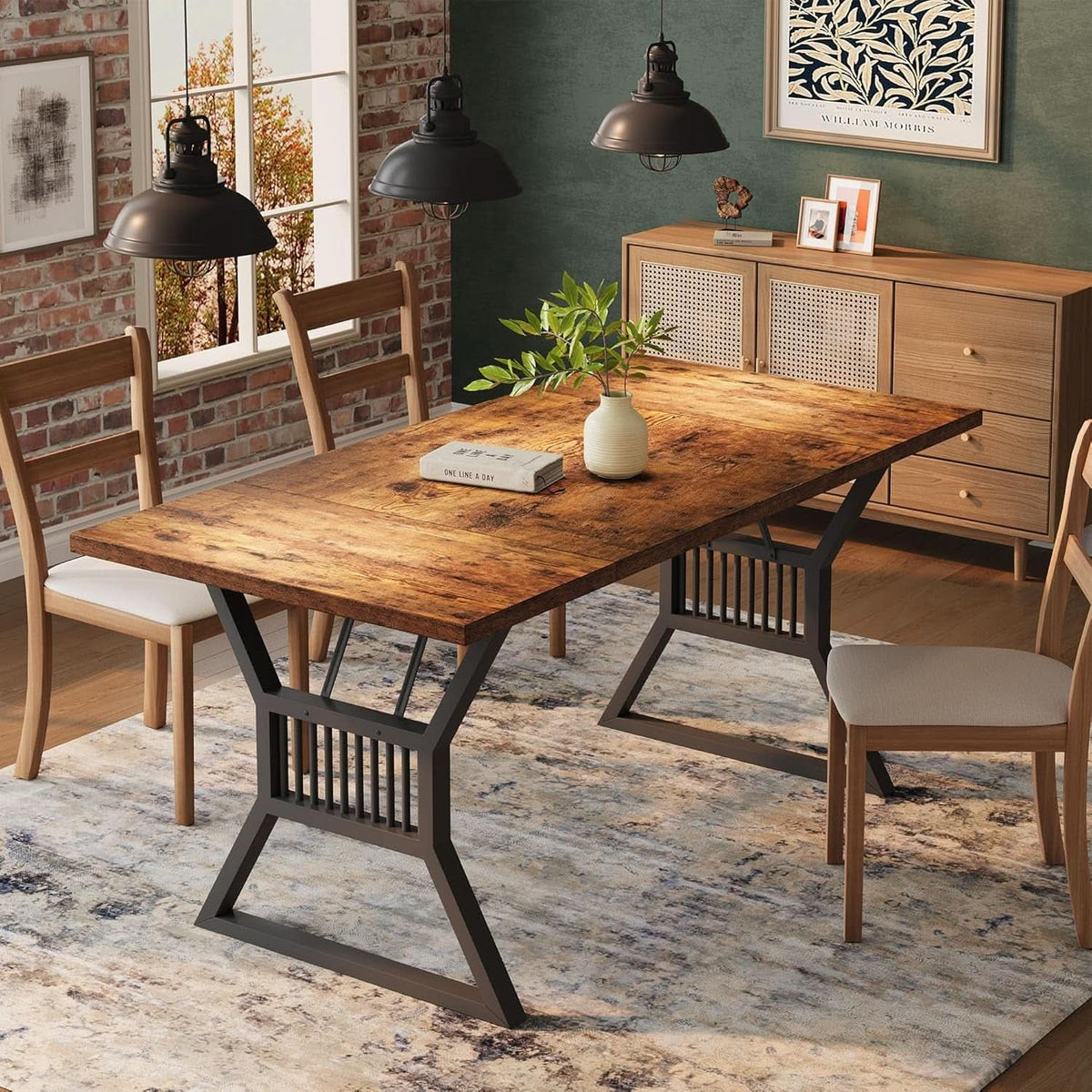 70.8 Inch Farmhouse Dining Table With Heavy Duty Metal Legs