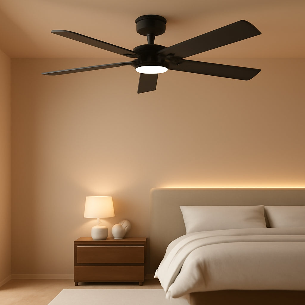 52Inch Matte Black Ceiling Fan Remote Dimmable LED Lights