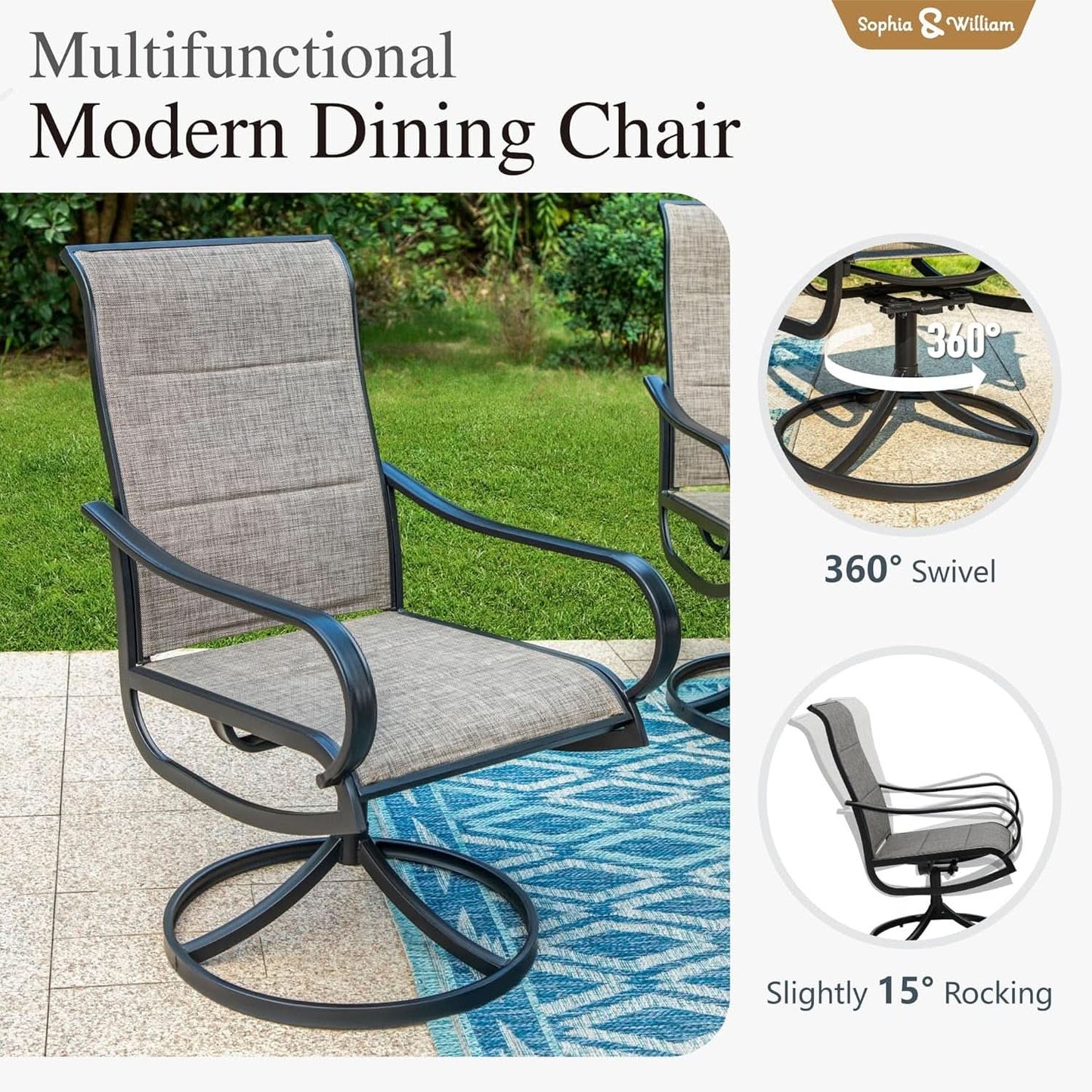 Patio Furniture Set Table For 8 Grayish Brown Swivel Chairs