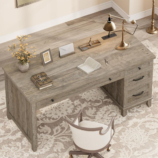 53Inch Rustic Farmhouse Desk With Charging Station