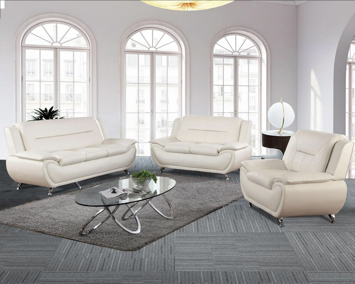 Faux Leather 3 Piece Modern Living Room Sofa Set White
