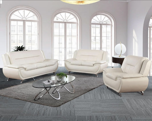 Faux Leather 3 Piece Modern Living Room Sofa Set White