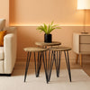 Grey Pine Wood Round Nesting End Tables Set Of 3 With Metal Frame
