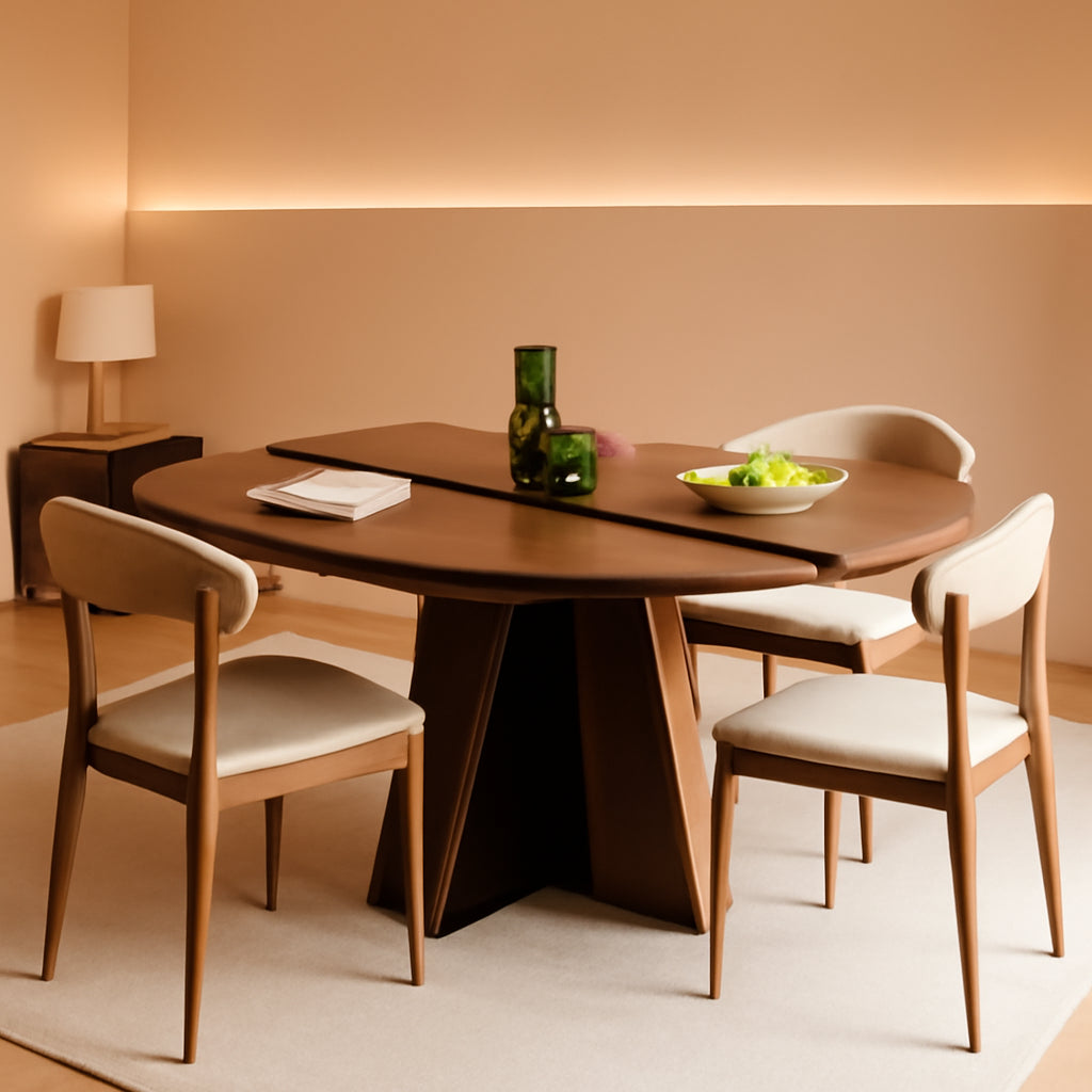 Extendable Round Dining Table Walnut Brown Finish