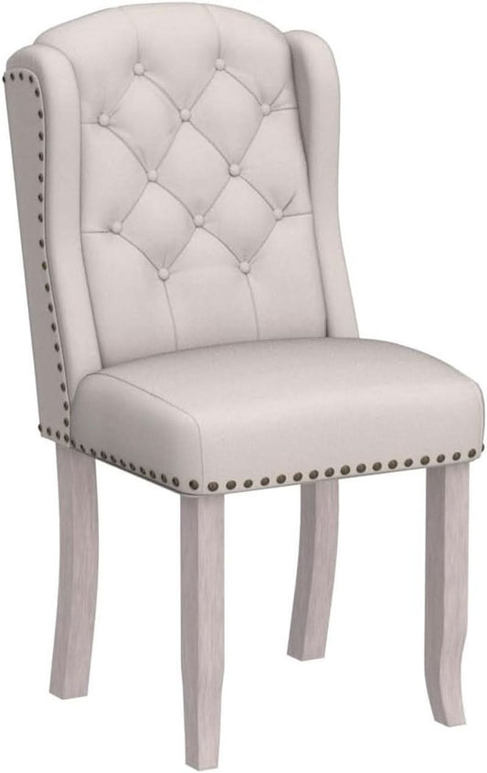 Beige Linen Tufted Wingback Upholstered Dining Chairs