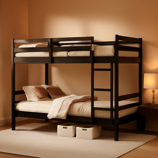 Solid Wood Black Twin Bunk Bed Under Bed Storage Guardrails