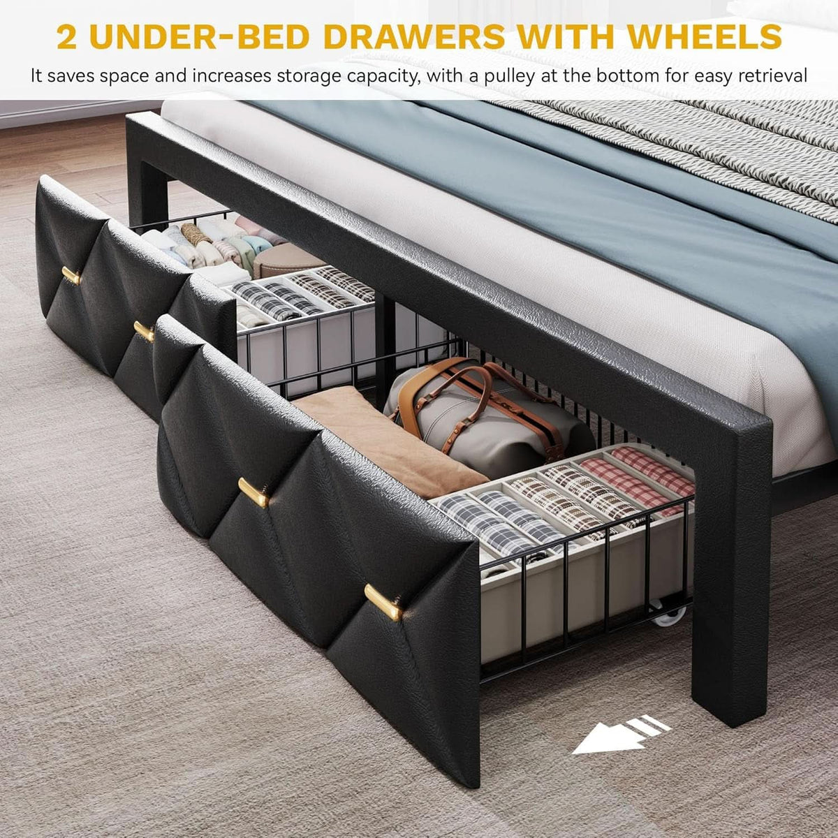 Queen Size Black Upholstered Bed Frame USB Charging