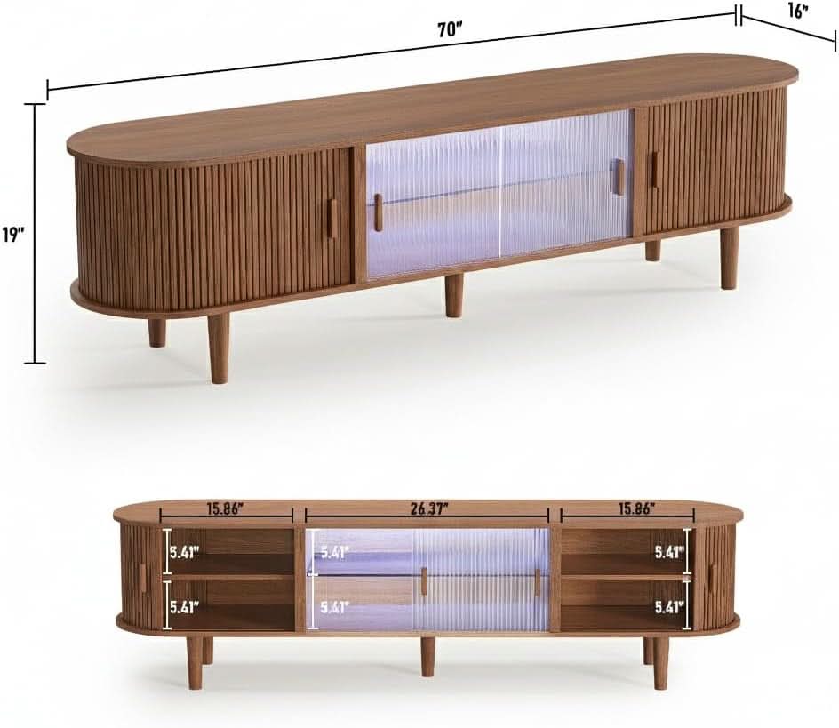 70 Inch Walnut TV Entertainment Center With LED Lighting-1
