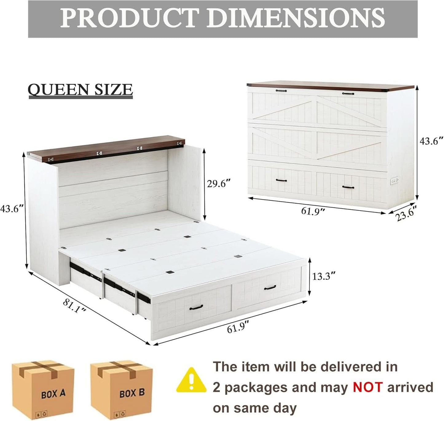 Queen Murphy Cabinet Bed Integrated Charging Station-2