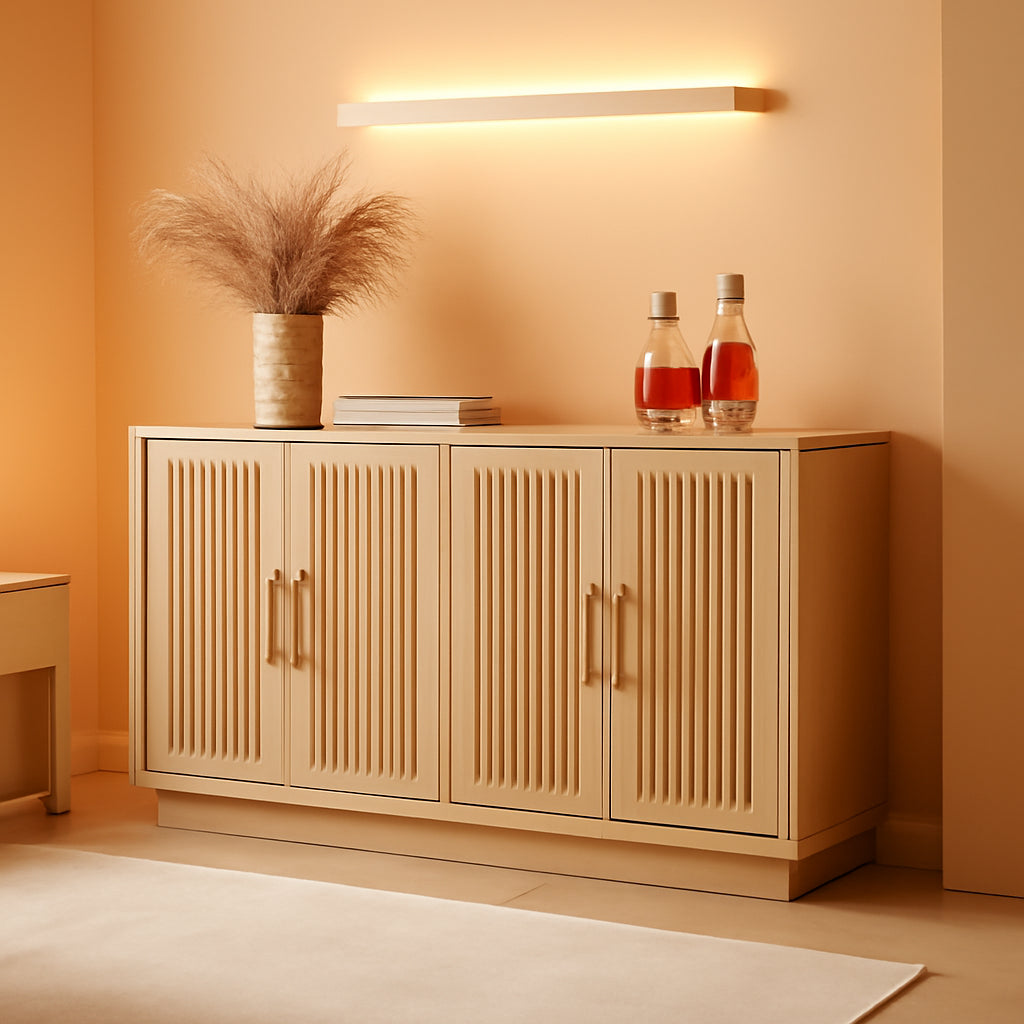 Oak Fluted Sideboard Buffet With Adjustable Shelves