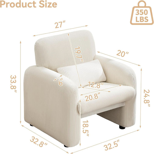 Corduroy Upholstered Accent Chair White Lumbar Pillow
