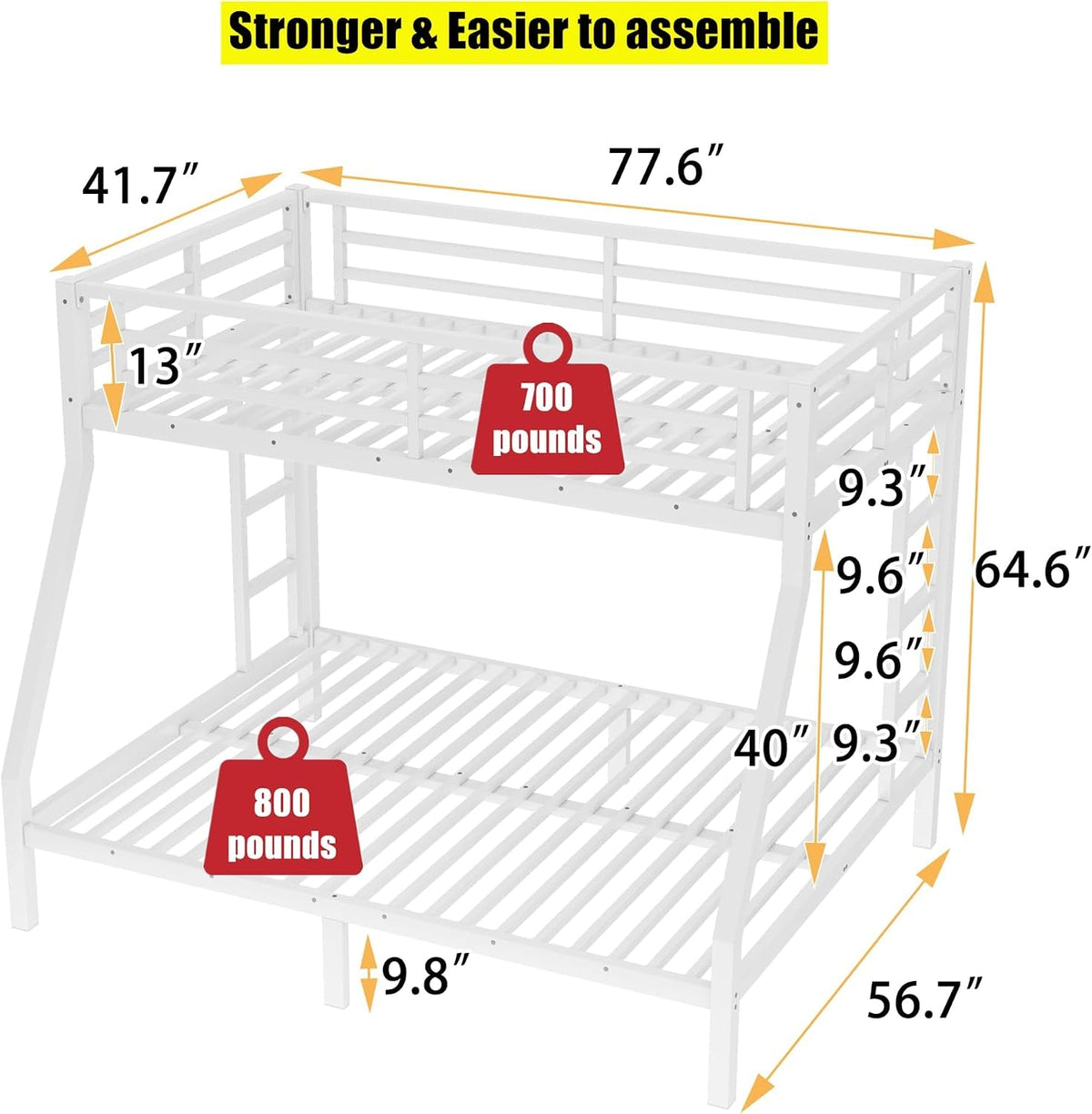White Full Size Durable Premium Quality Bunk Bed Frame