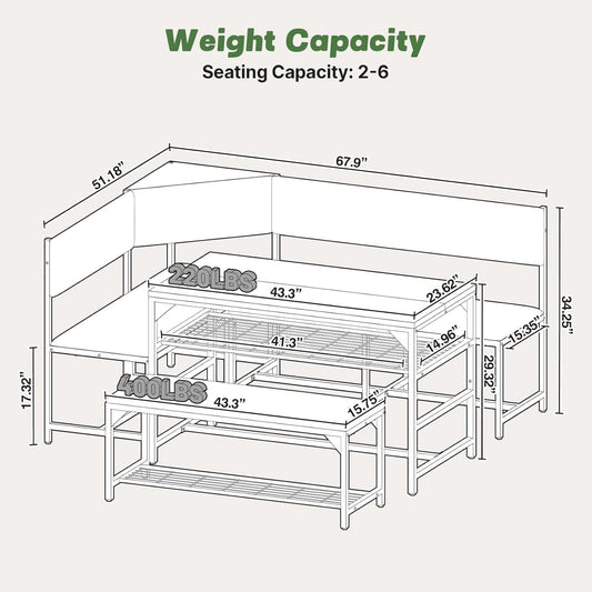Corner Dining Table Set Space Saving Graphite Grey 4To6