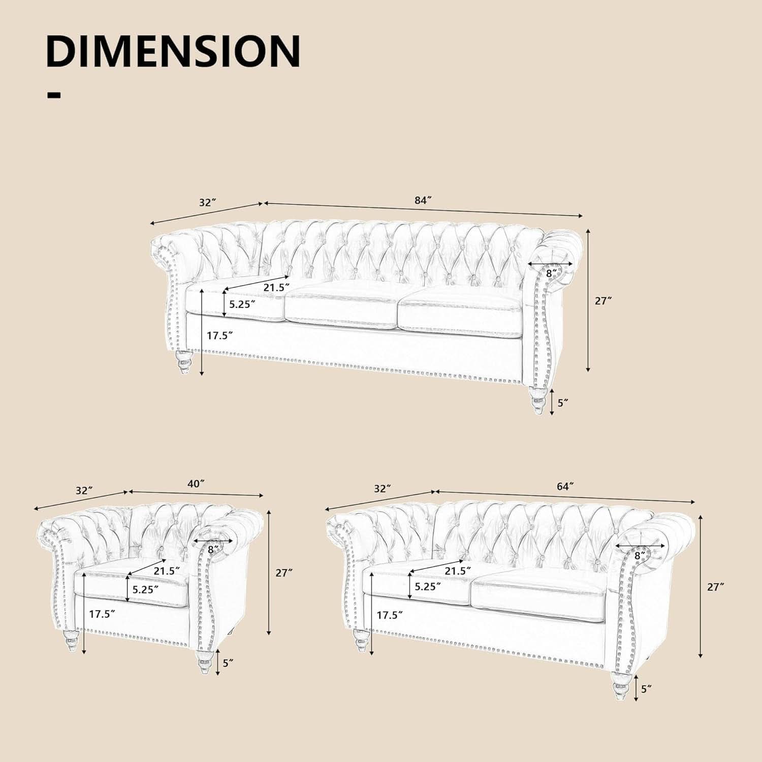 3 Piece Living Room Sectional Sofa Set Black Modern-1