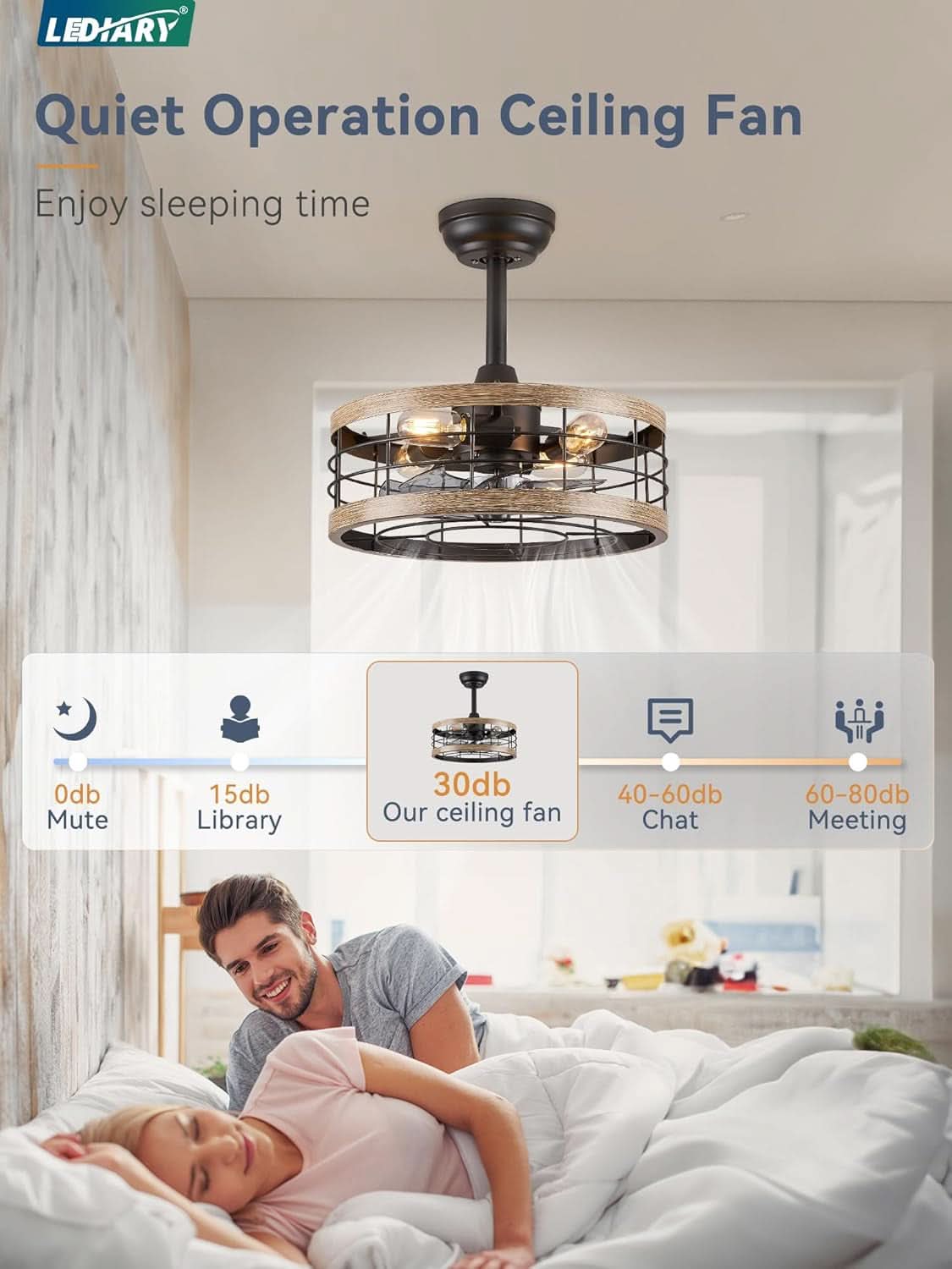16.5 Inch Rustic Brown Caged Ceiling Fan With Light