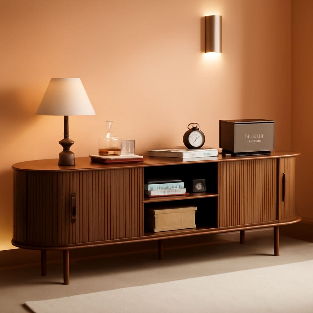 Walnut Tambour TV Stand 70.87 Inch Entertainment center