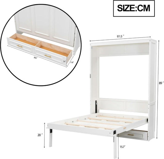 Premium SolidWood FullSize Murphy Bed Cabinet Drawers-1