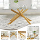 Rectangular Tempered Glass Dining Table Gold Finish