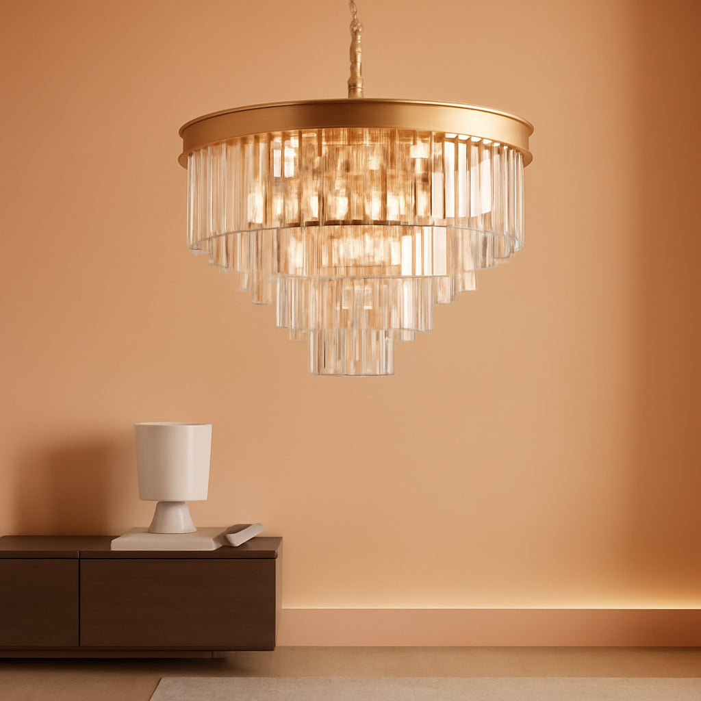 Gold Crystal Chandelier 24 Inch 12 Lights Ceiling Fixture