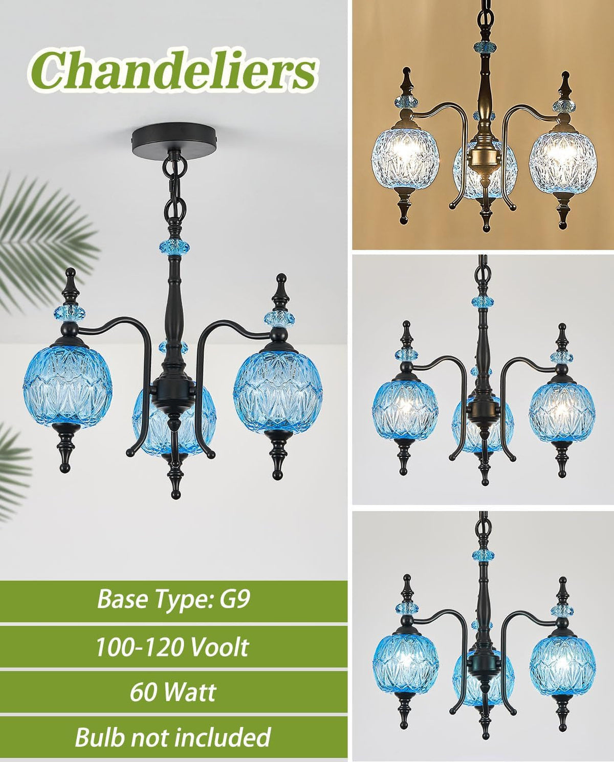 Cerulean Vintage Three Light Pendant Ceiling Fixture