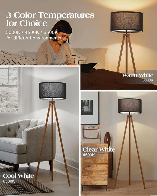 Walnut Wood Tripod Floor Lamp Color Temperature LED-1