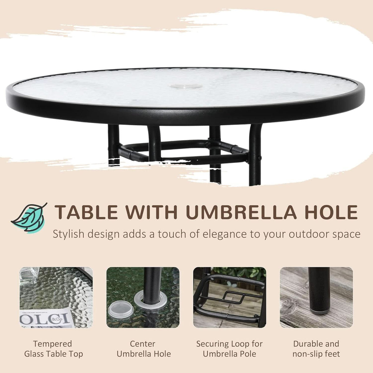 Patio Dining Set With 2 Folding Chairs Beige Umbrella