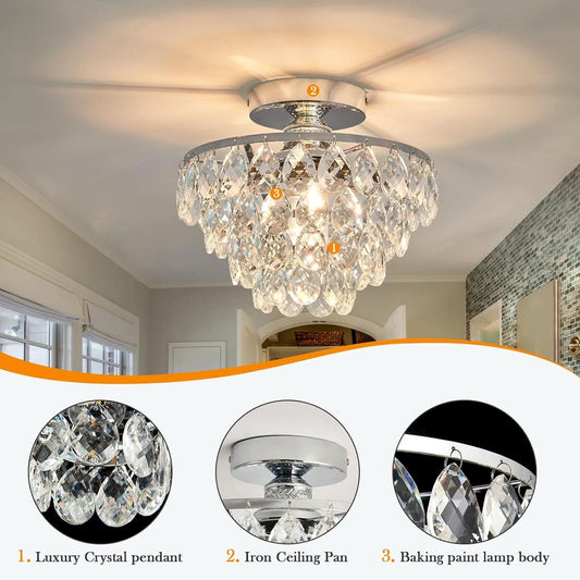 Crystal Chandelier Ceiling Light E26 Chrome Fixture