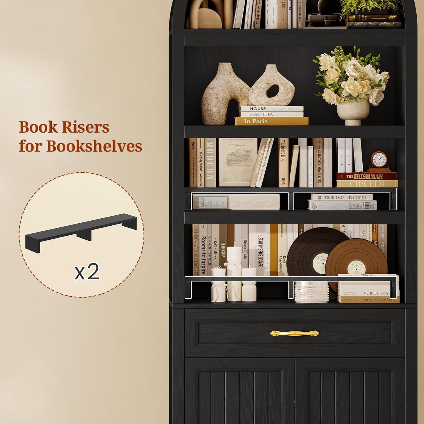Modern Arched Black Bookcase With Adjustable Shelves