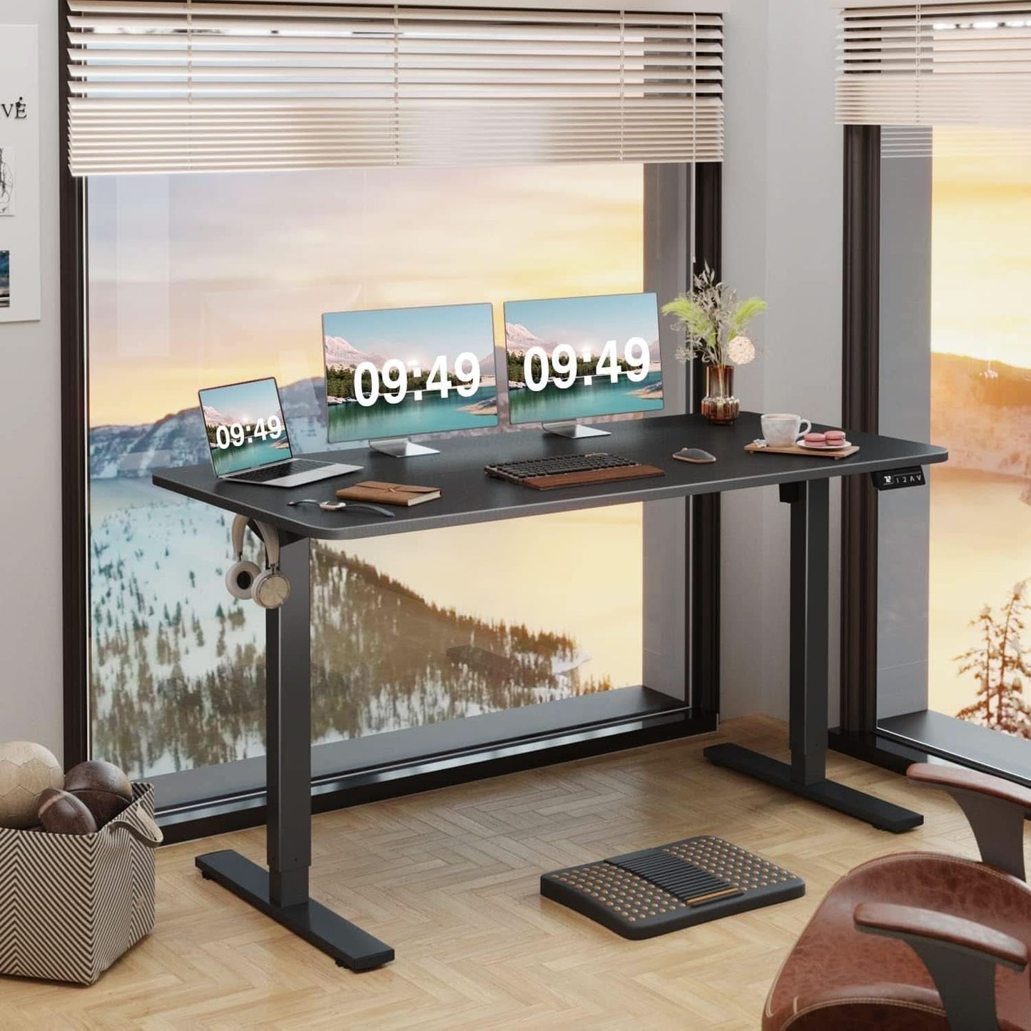 Electric Height Adjustable Standing Desk 55 X 24 Inches-1